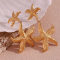 Textured Double Starfish Statement Dangling Earrings - Demifine 18KT Gold Plated