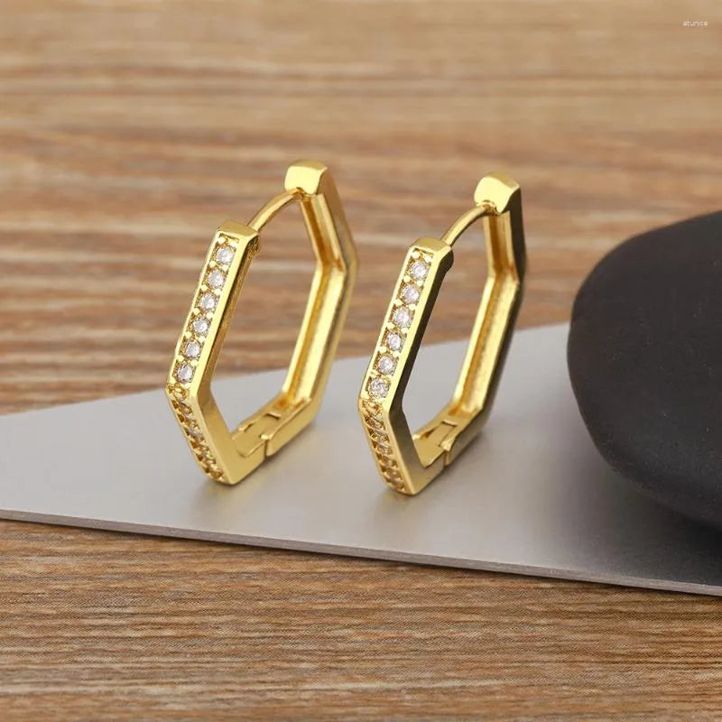 Hexagonal Huggie Earrings- 18KT Gold Plated