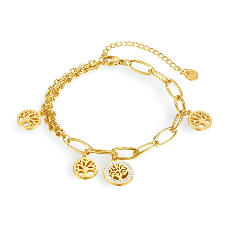 Double Chain Tree of Life Charm Bracelet - Demifine 18KT Gold Plated