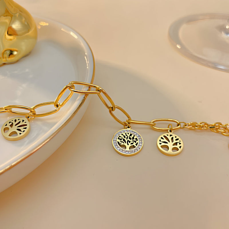 Double Chain Tree of Life Charm Bracelet - Demifine 18KT Gold Plated