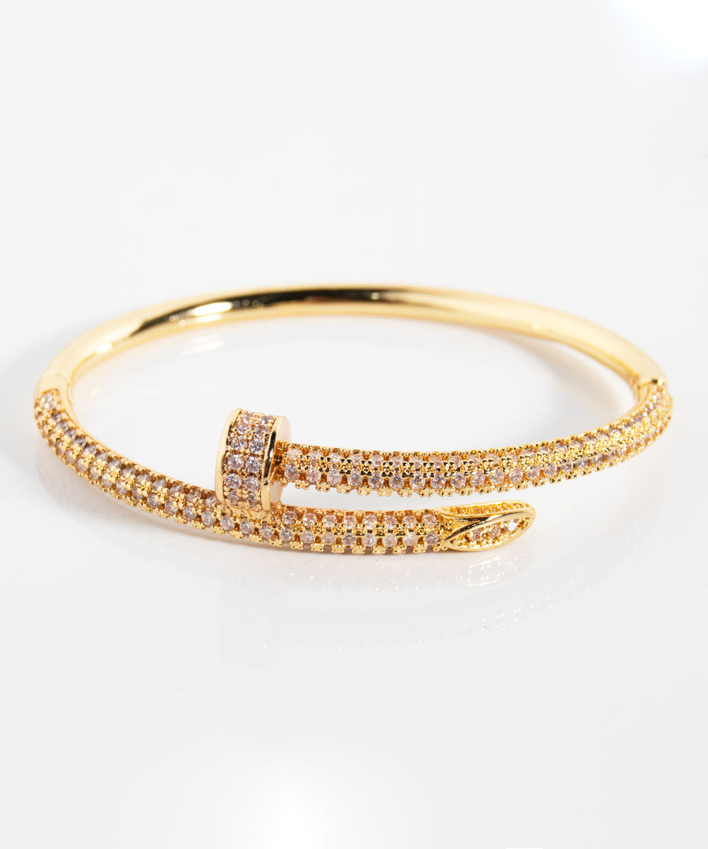 Zirconia Studded Nail Cuff Bracelet -18KT Gold Plated