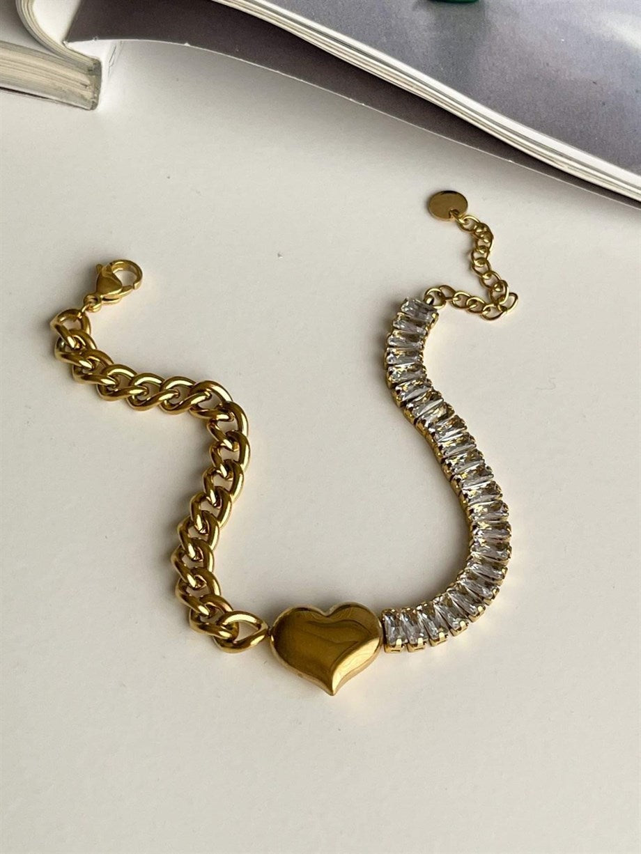 Tennis Heart Bracelet - 18KT Gold Plated