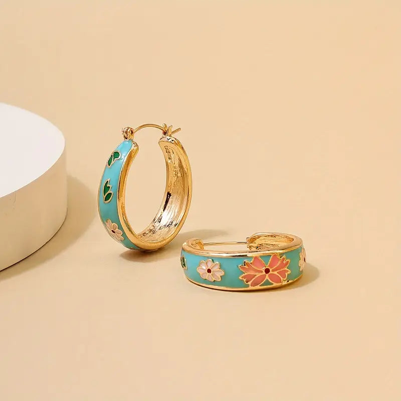 Floral Era Hoop Earrings -18KT Gold Plated