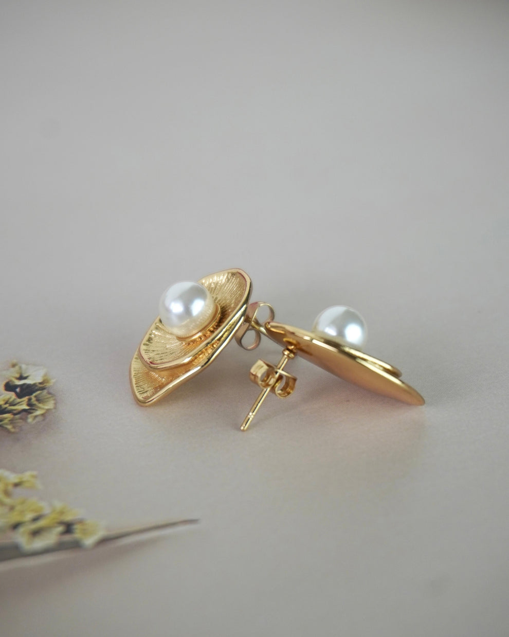 Pearl Opal Floral Statement Earrings - Demifine 18KT Gold Plated
