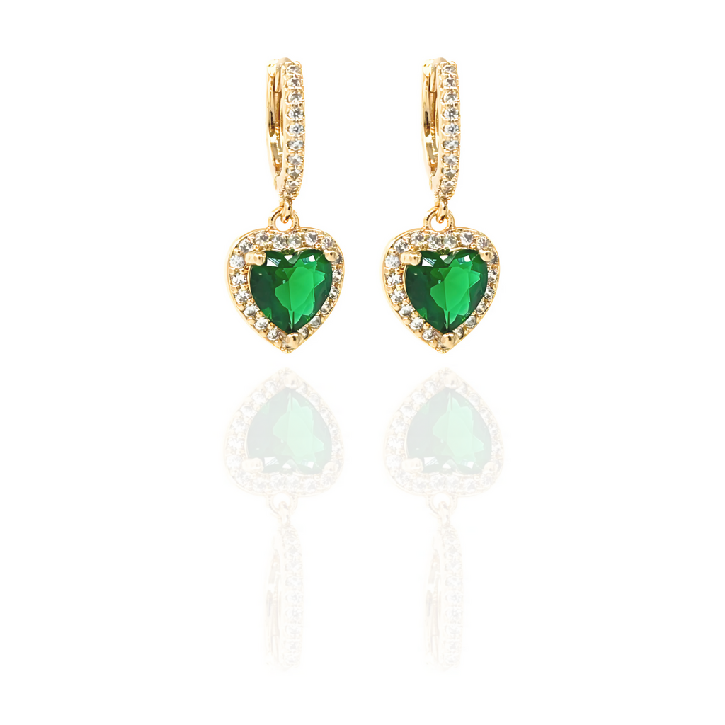 Emerald Heart Huggies Earrings -18KT Gold Plated