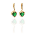 Emerald Heart Huggies Earrings -18KT Gold Plated