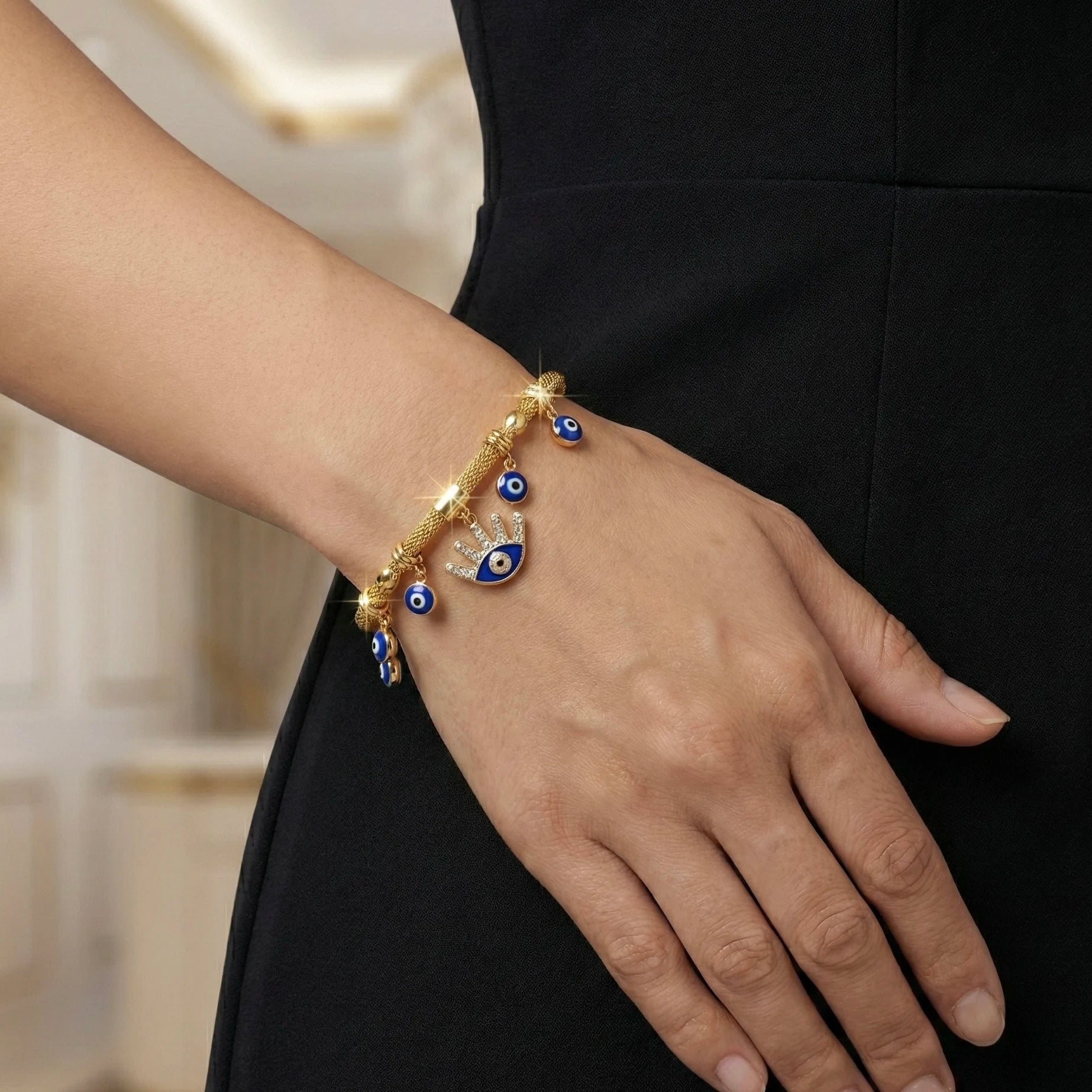 Evil Eye Protection Cuff Bracelet - Demifine 18KT Gold Plated