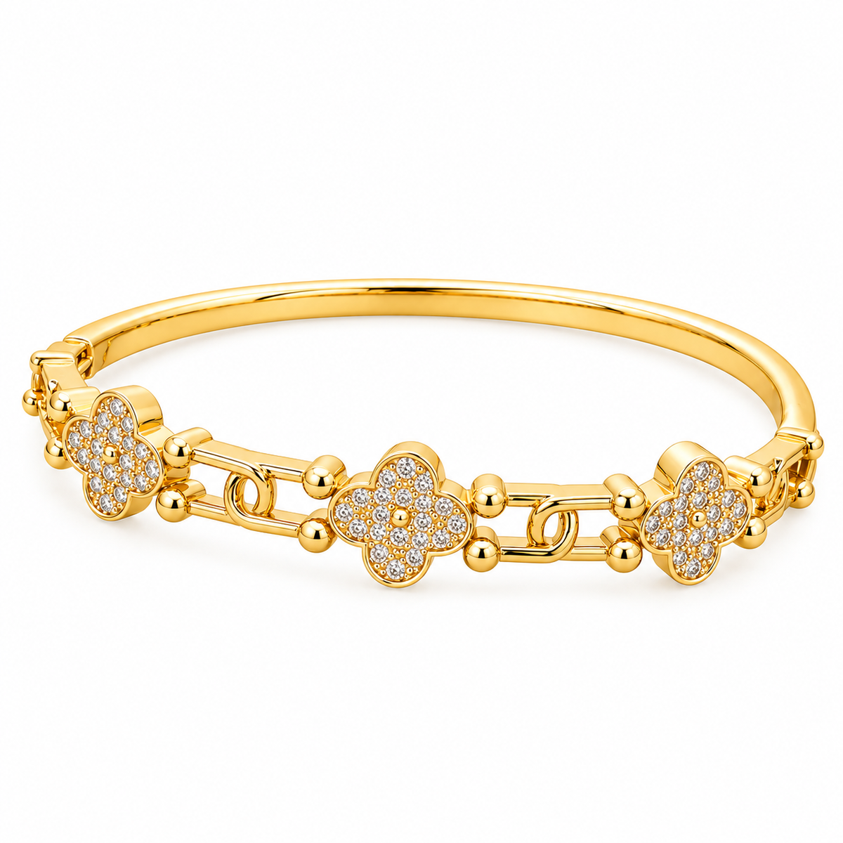 Clover Charm Cuff Bracelet -18KT Gold Plated