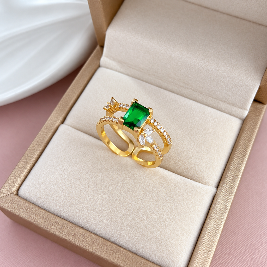 Amara Emerald Ring -18KT Gold Plated