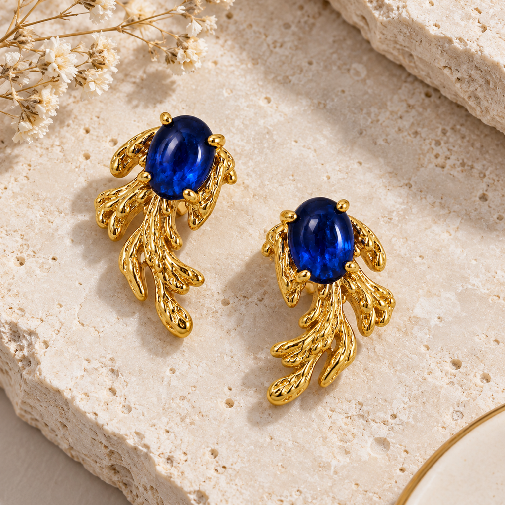 Sapphire Love Stud Earrings -18KT Gold Plated
