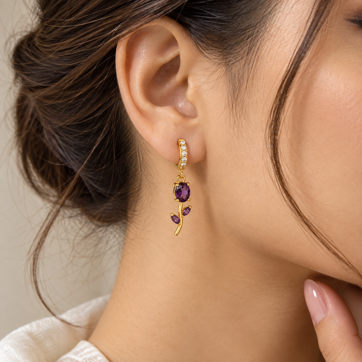 Amethyst Tulip Drop Earrings -18KT Gold Plated
