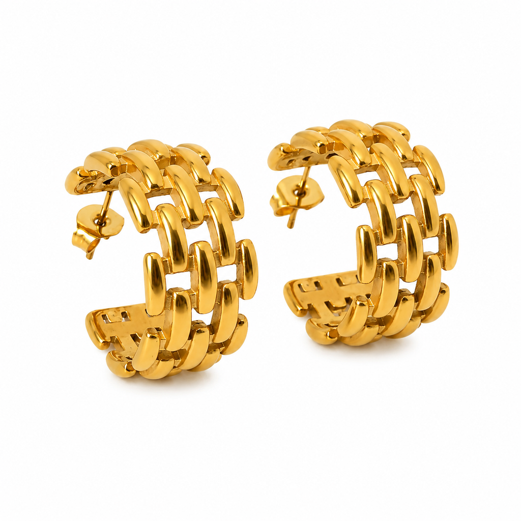Soleil Link Hoop Earrings - 18KT Gold Plated