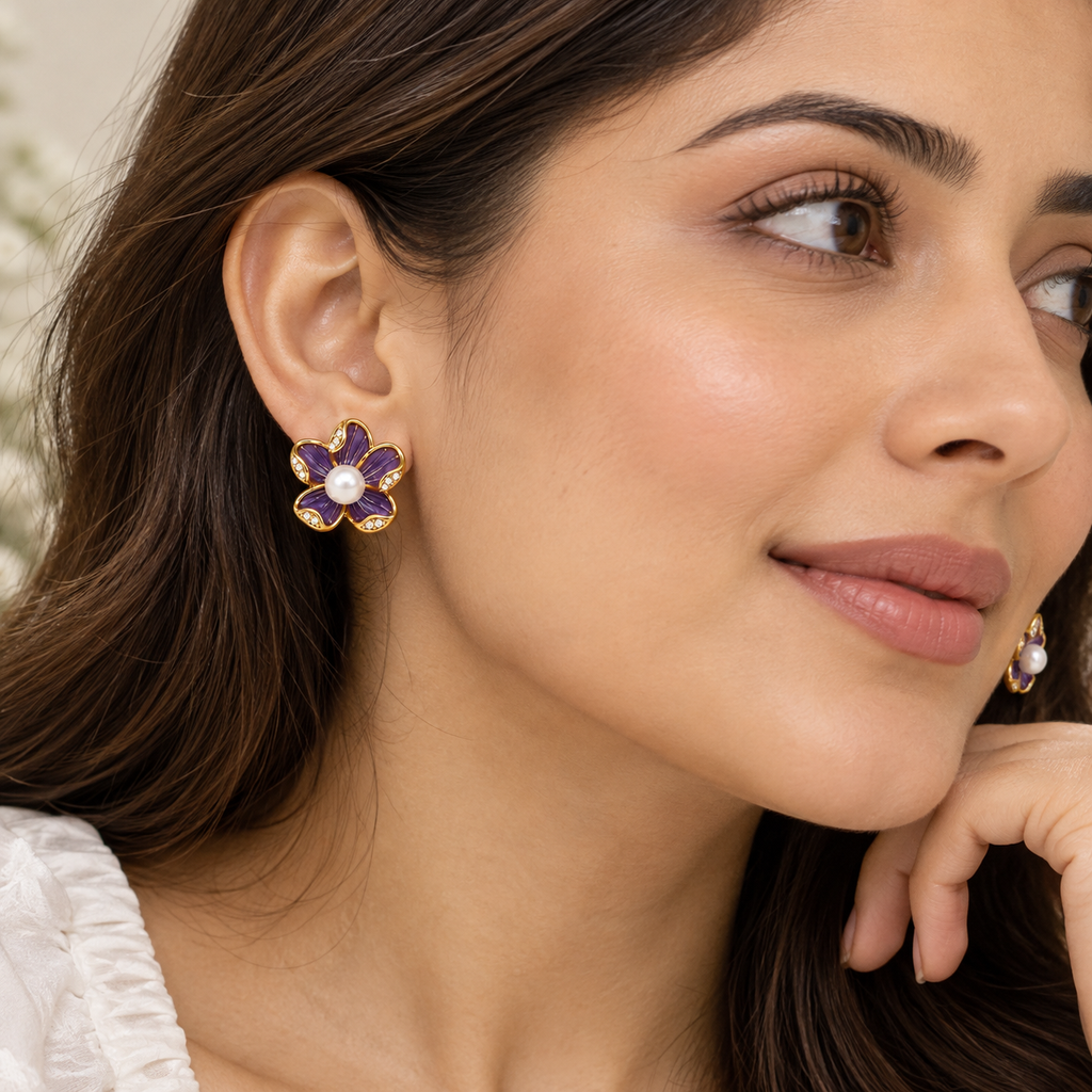 Elara Floral Stud Earrings- 18KT Gold Plated