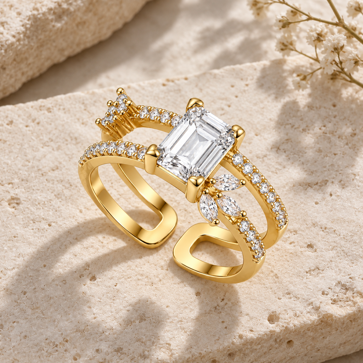 Amara Zirconia Ring -18KT Gold Plated