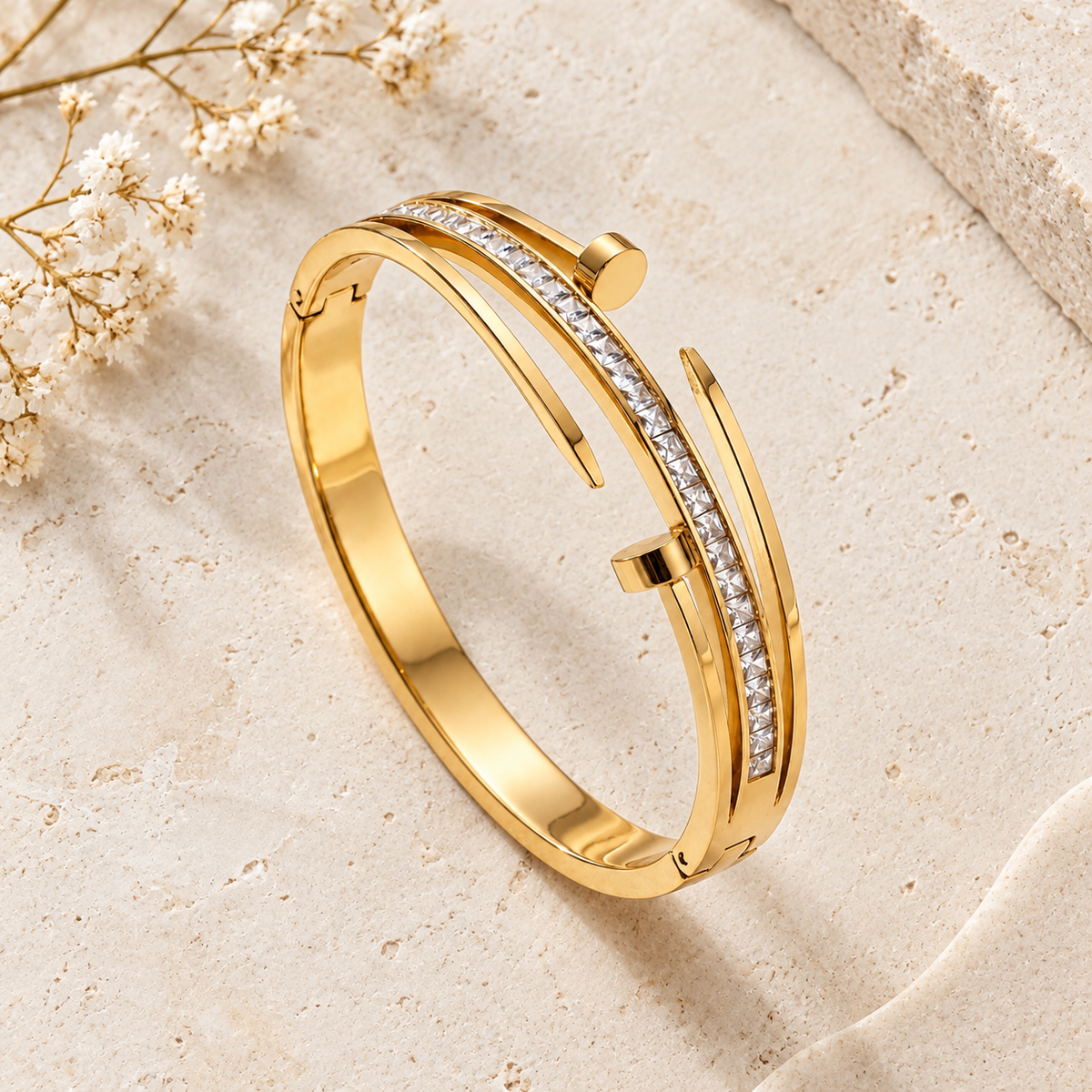 Zirconia Nail  Baby Cuff Bracelet -18KT Gold Plated