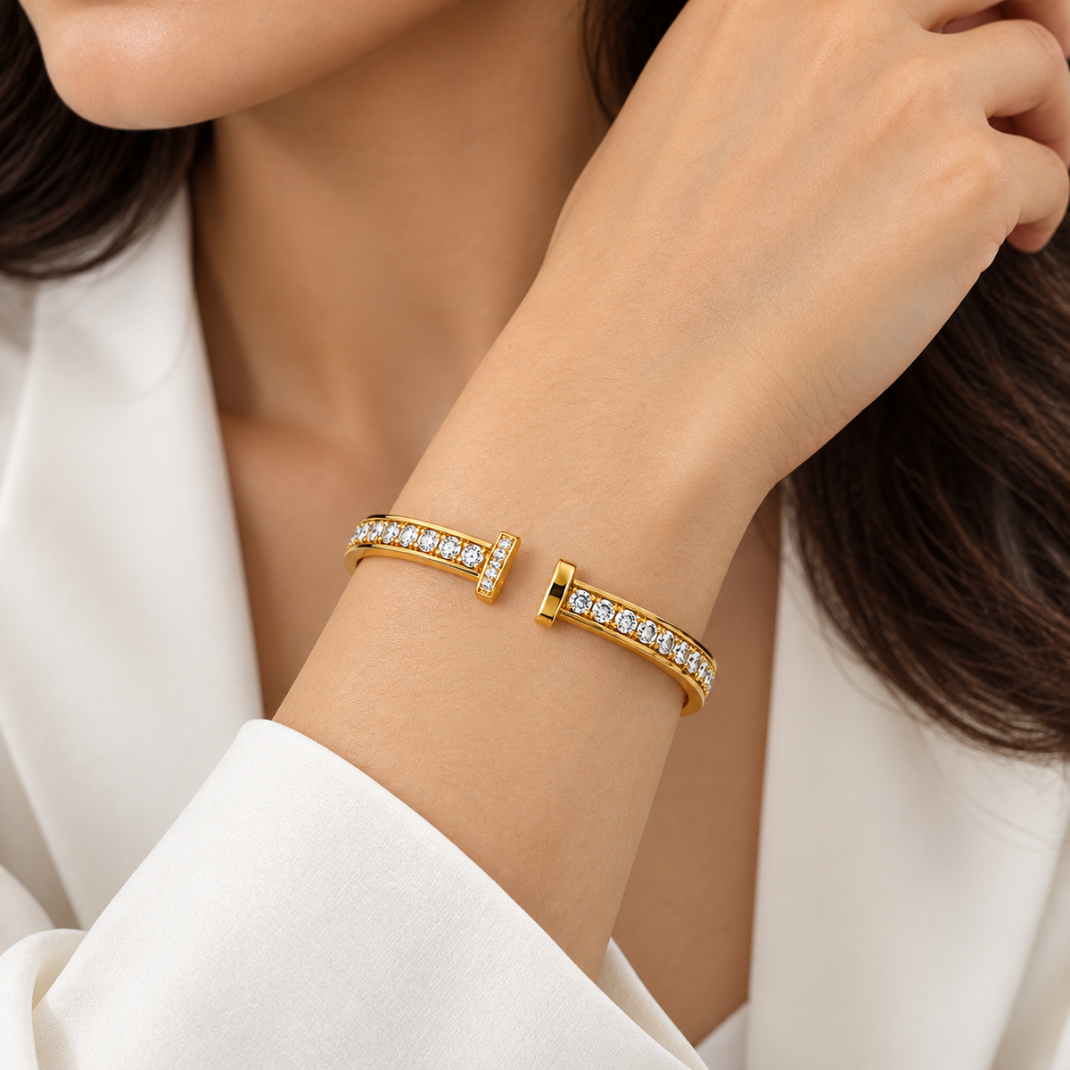 Zirconia Open Nail Cuff -18KT Gold Plated