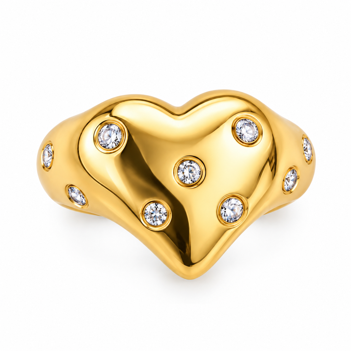 Studded Heart Ring -18KT Gold Plated