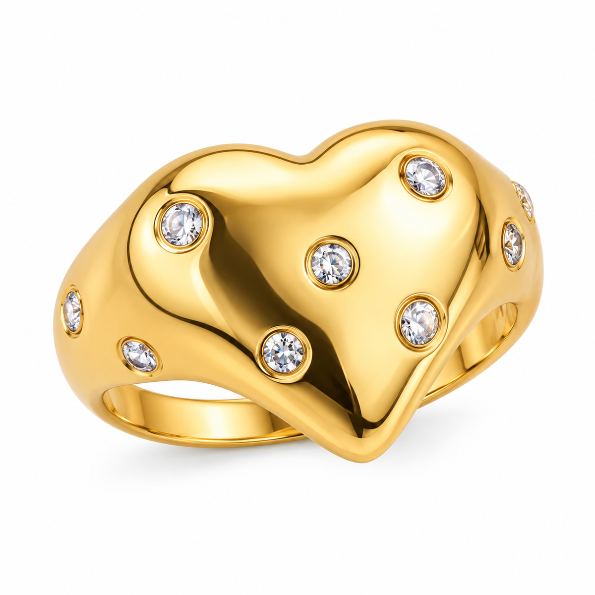 Studded Heart Ring -18KT Gold Plated