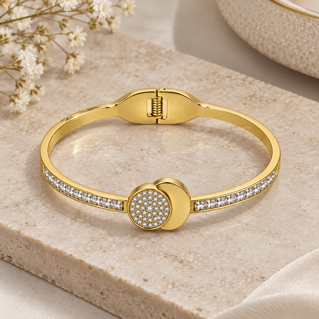 Elara Halo Cuff Bracelet -18KT Gold Plated