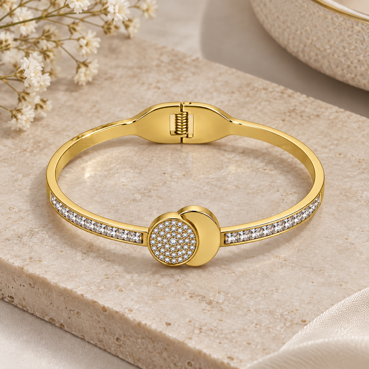 Elara Halo Cuff Bracelet -18KT Gold Plated