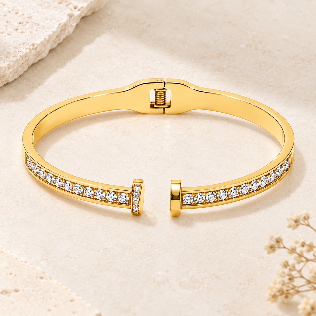 Zirconia Open Nail Cuff -18KT Gold Plated