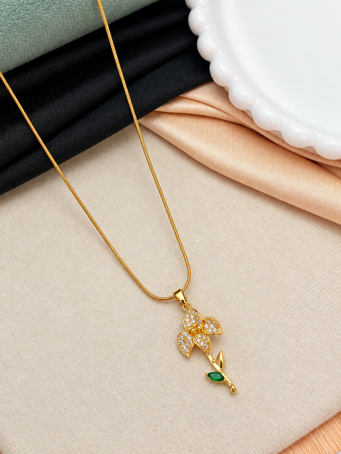 Flower Drop Pendant -18KT Gold Plated