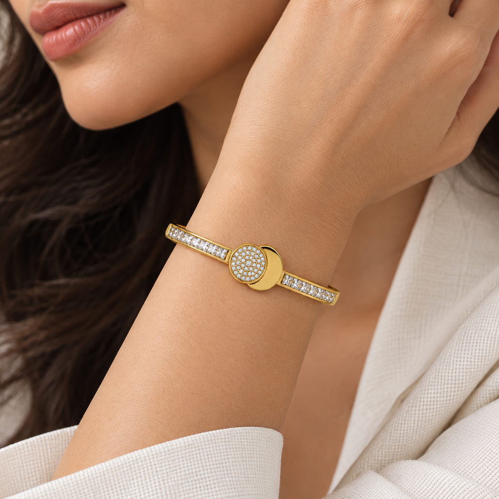 Elara Halo Cuff Bracelet -18KT Gold Plated