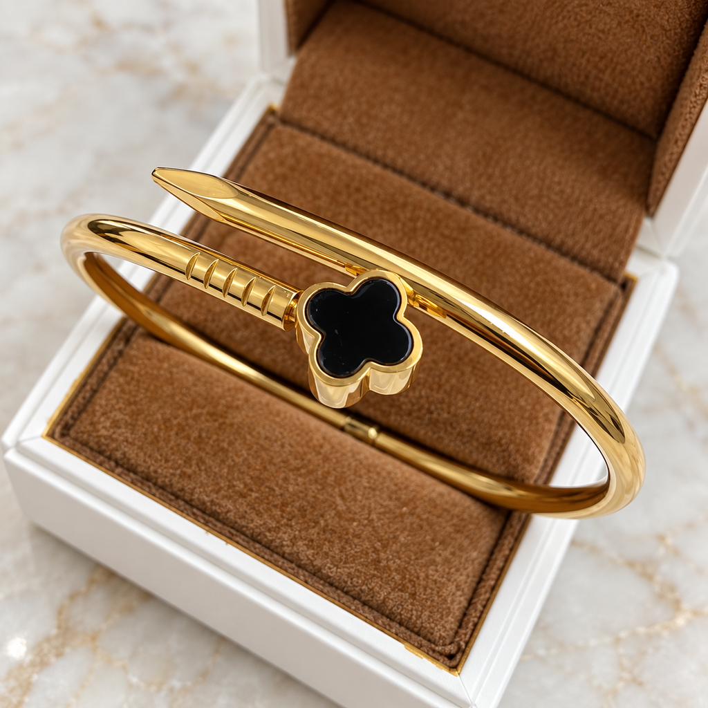 Clover Nail Cuff Bracelet -18KT Gold Plated