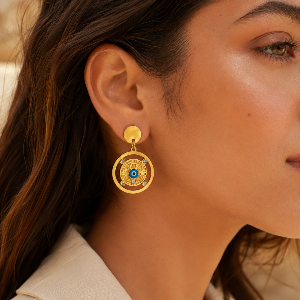 Solara Amulet Drop Earrings - 18KT Gold Plated
