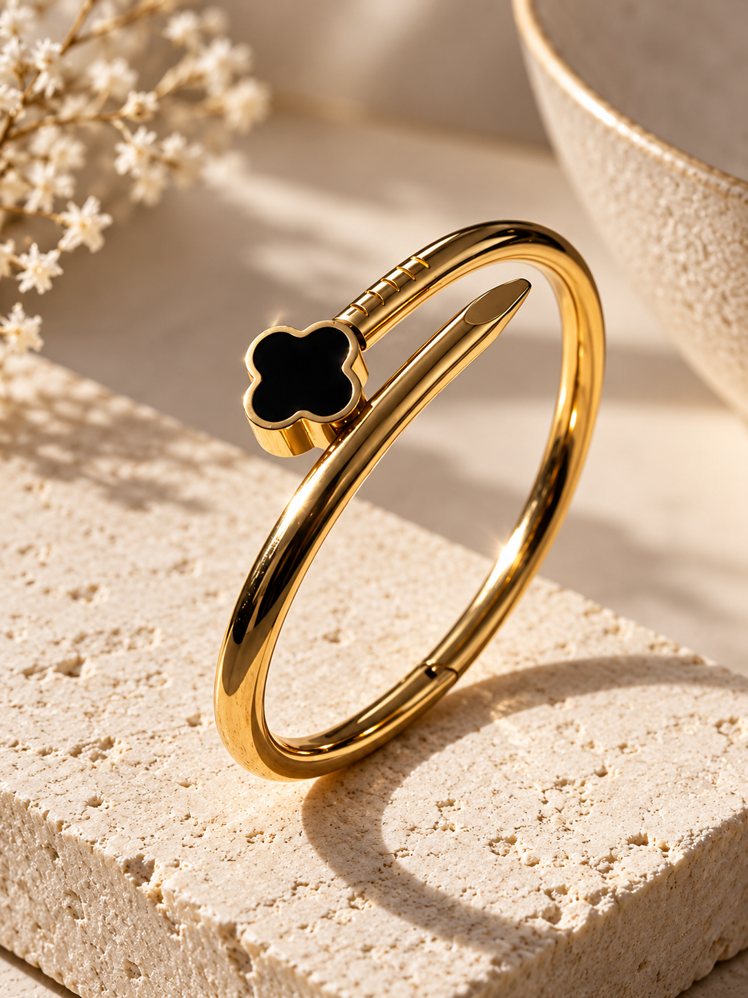 Clover Nail Cuff Bracelet -18KT Gold Plated