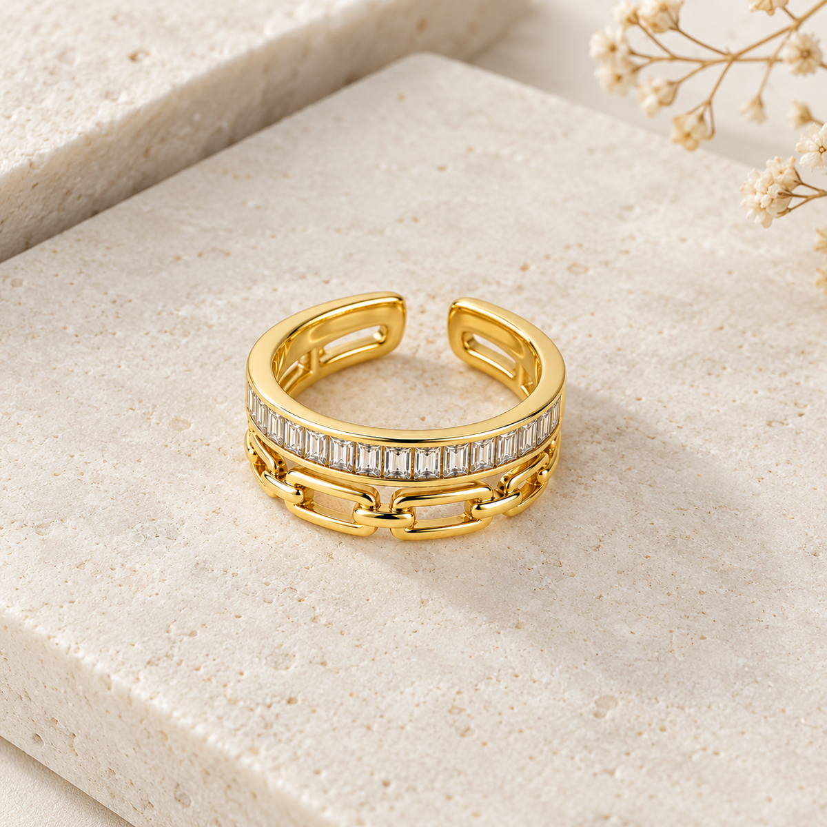 Linked to You Zirconia Ring -18KT Gold Plated