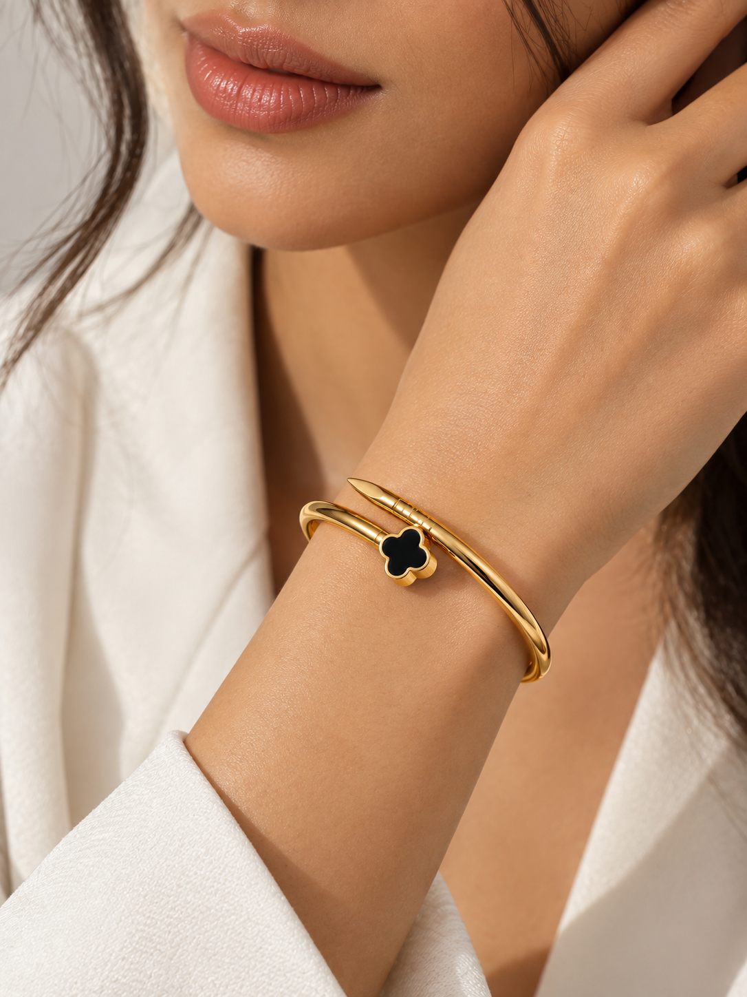 Clover Nail Cuff Bracelet -18KT Gold Plated