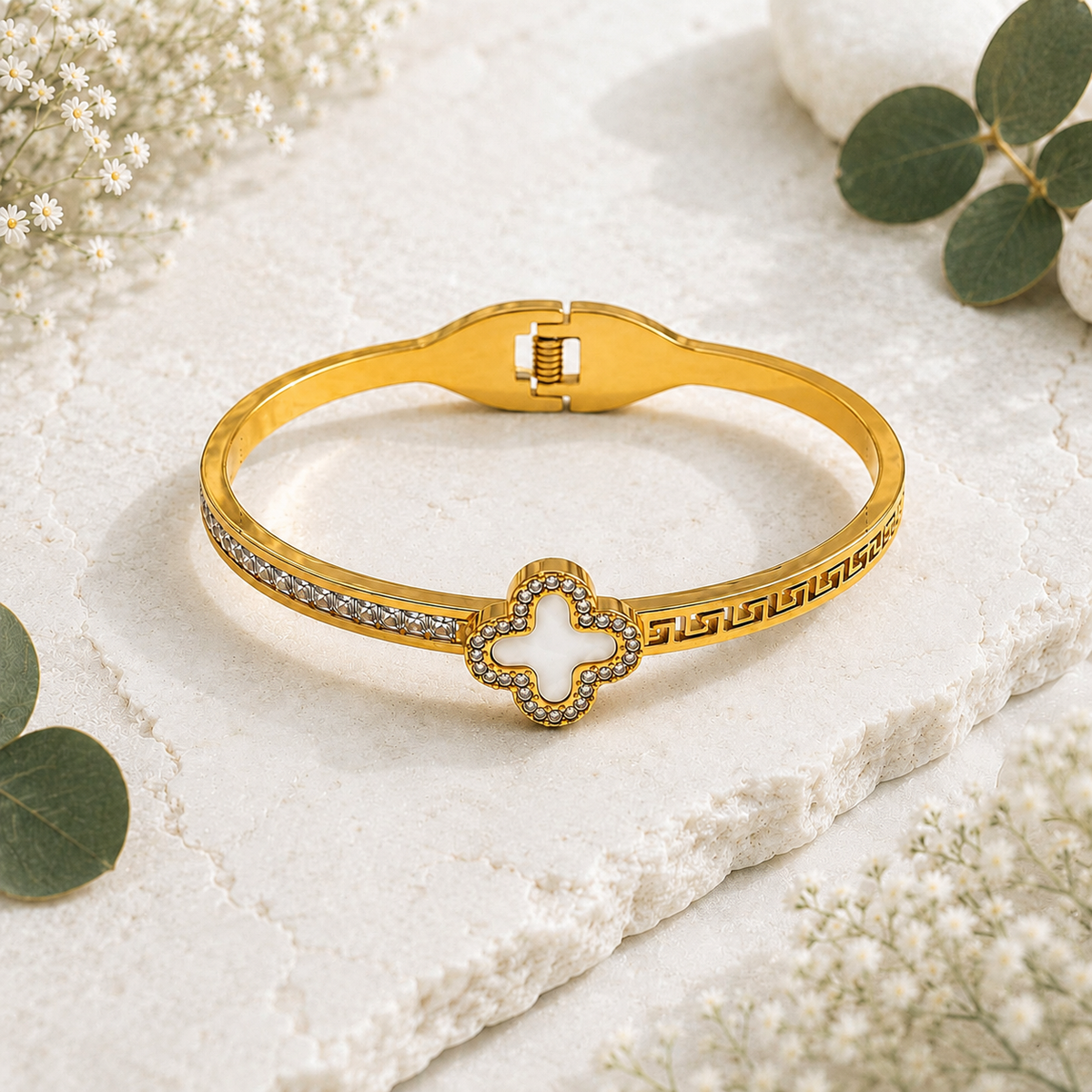 Theia Quatrefoil Cuff Bracelet - 18KT Gold Plated
