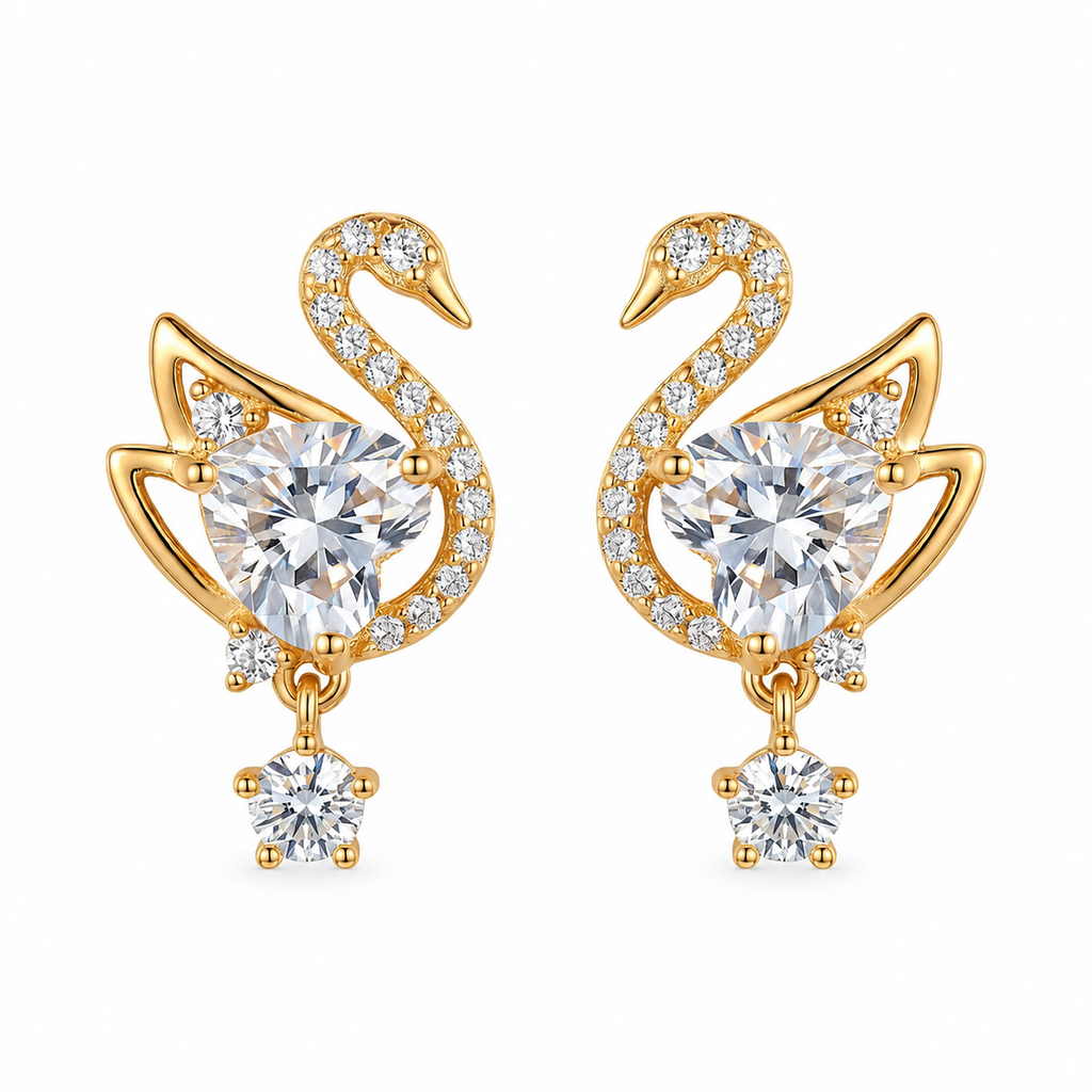 Amora Swan Stud Earrings - 18KT Gold Plated