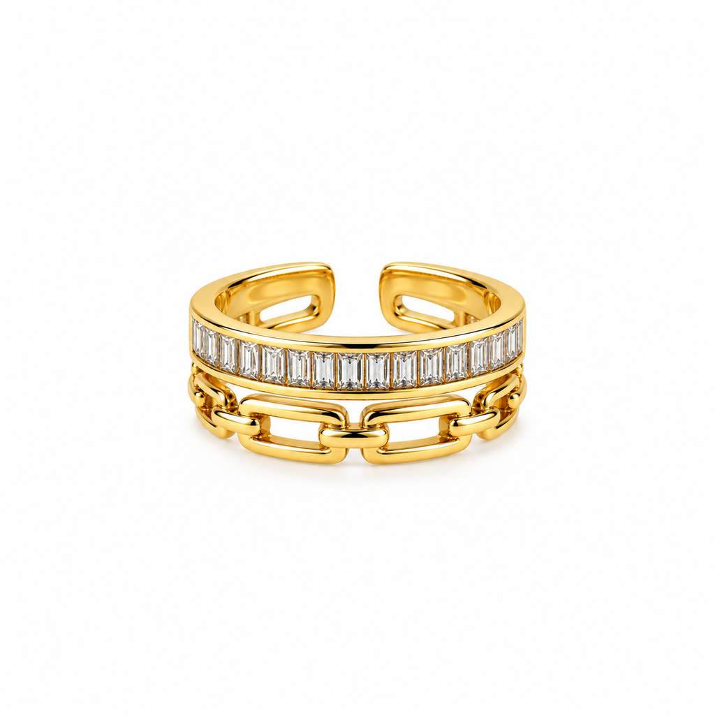 Linked to You Zirconia Ring -18KT Gold Plated