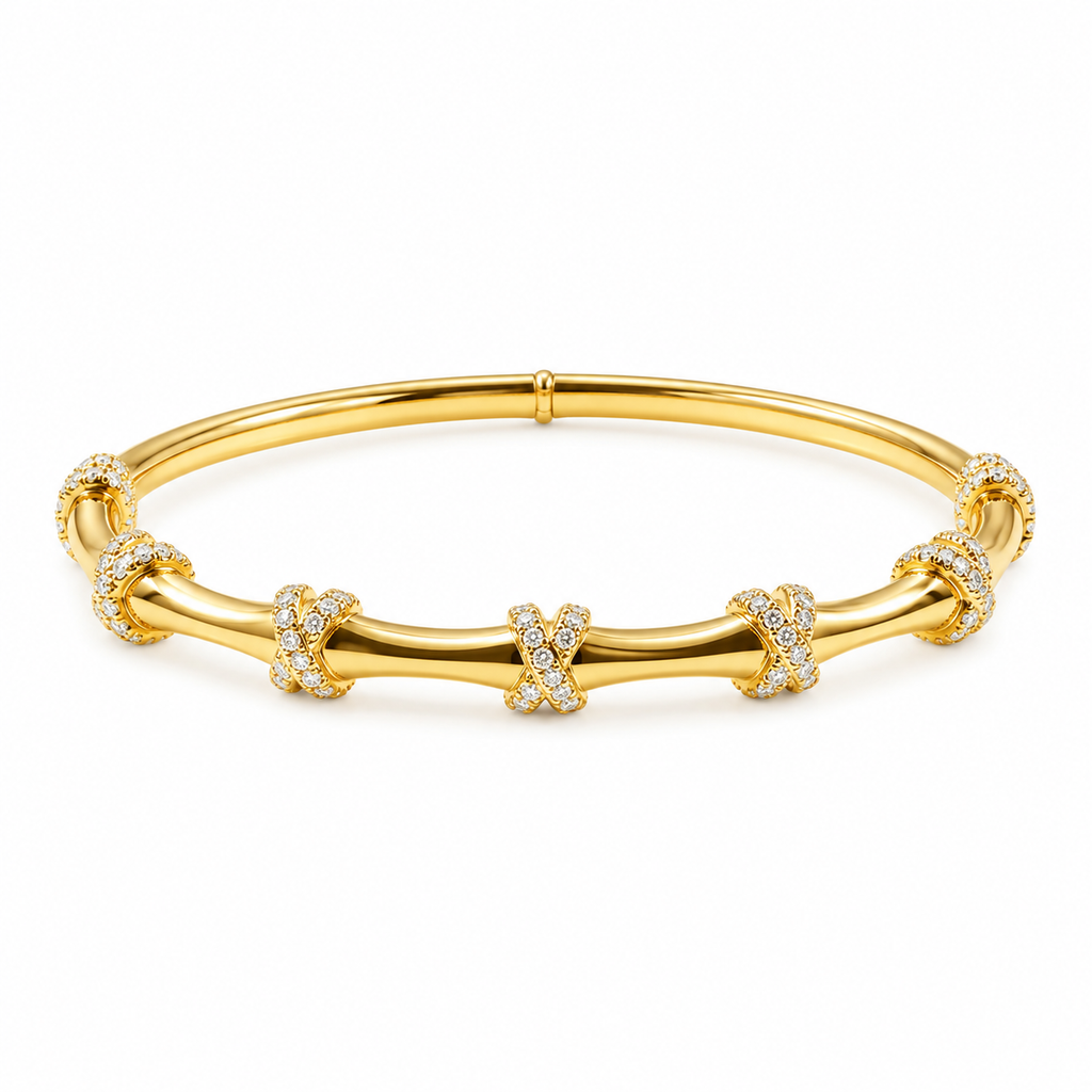 Bamboo Crossover Cuff Bracelet -18KT Gold Plated