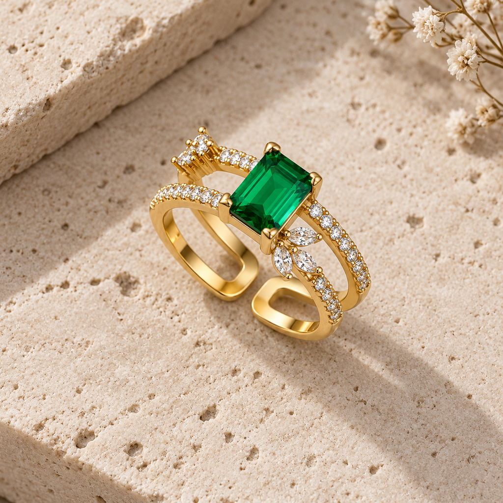 Amara Emerald Ring -18KT Gold Plated