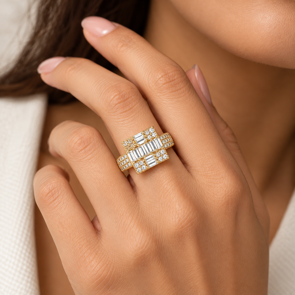 Baguette Ring -18KT Gold Plated