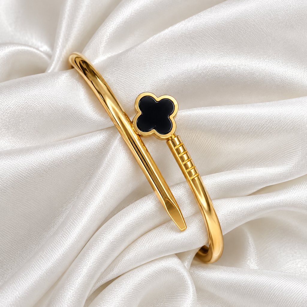 Clover Nail Cuff Bracelet -18KT Gold Plated