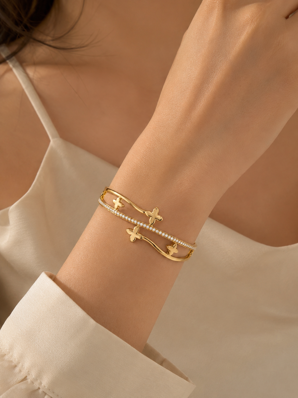 Amora Fleur Cuff Bracelet - 18KT Gold Plated