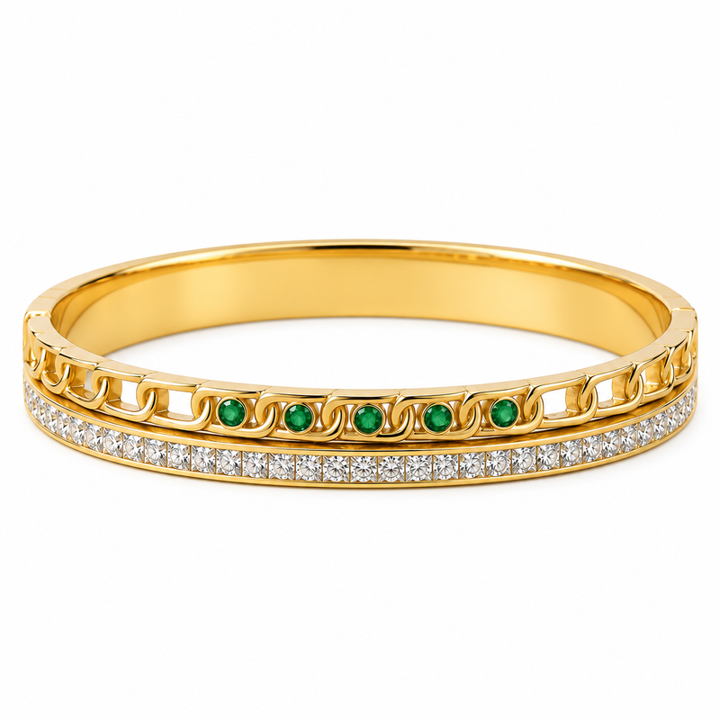 Regal Emerald Cuff Bracelet -18KT Gold Plated