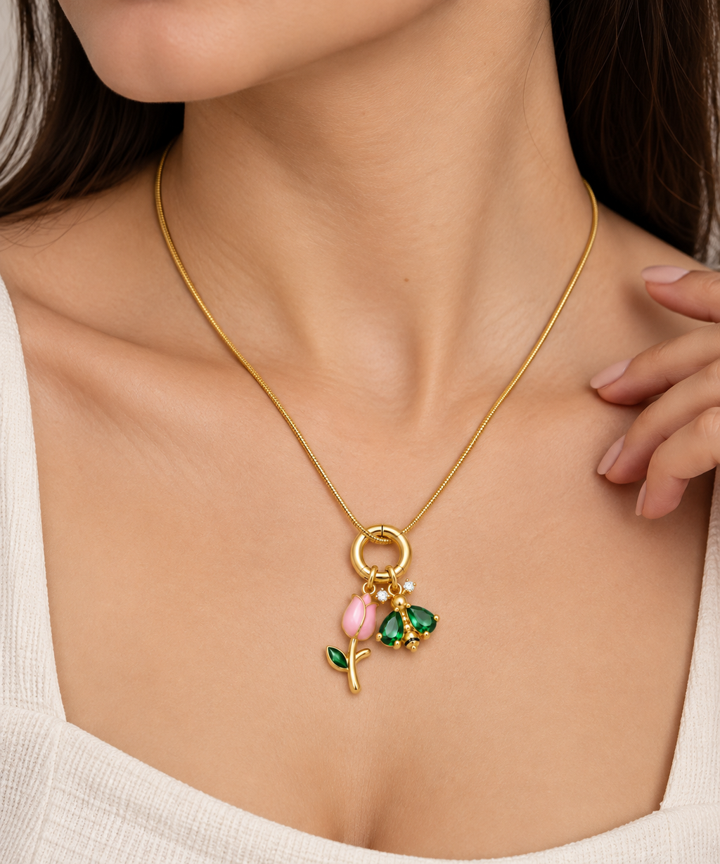 Tulip Bee Charm Pendant -18KT Gold Plated