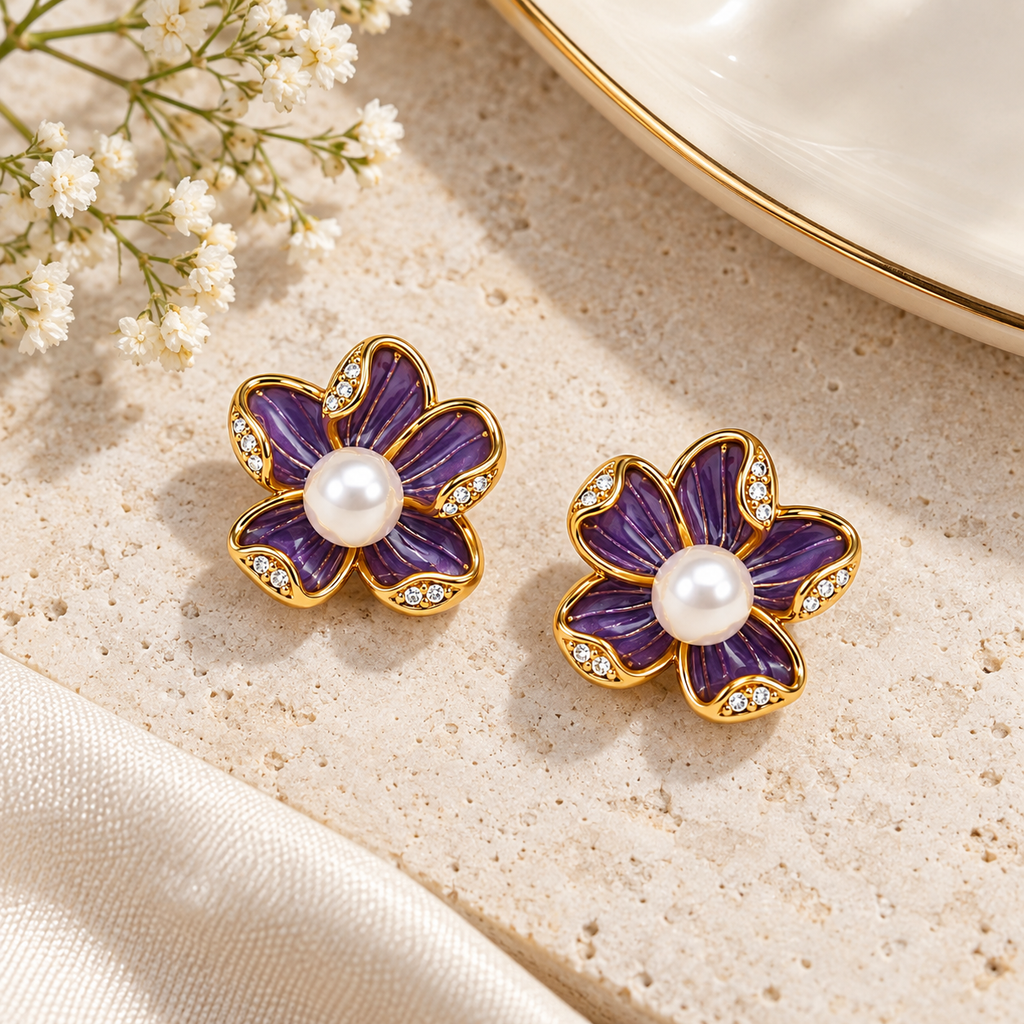 Elara Floral Stud Earrings- 18KT Gold Plated