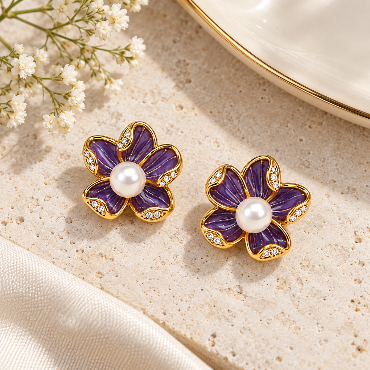Elara Floral Stud Earrings- 18KT Gold Plated