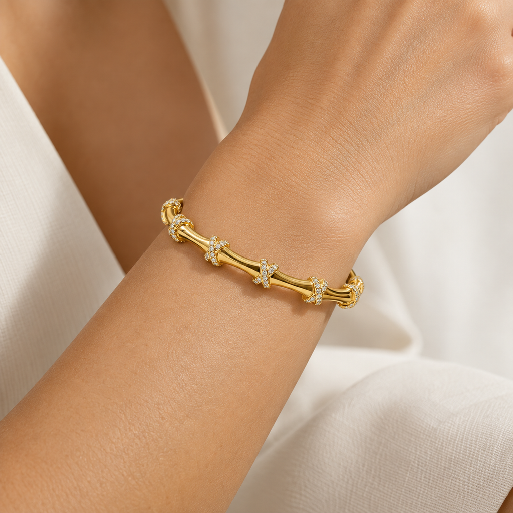 Bamboo Crossover Cuff Bracelet -18KT Gold Plated