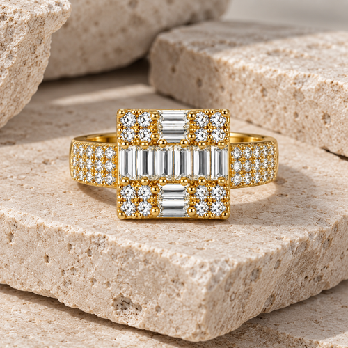 Baguette Ring -18KT Gold Plated