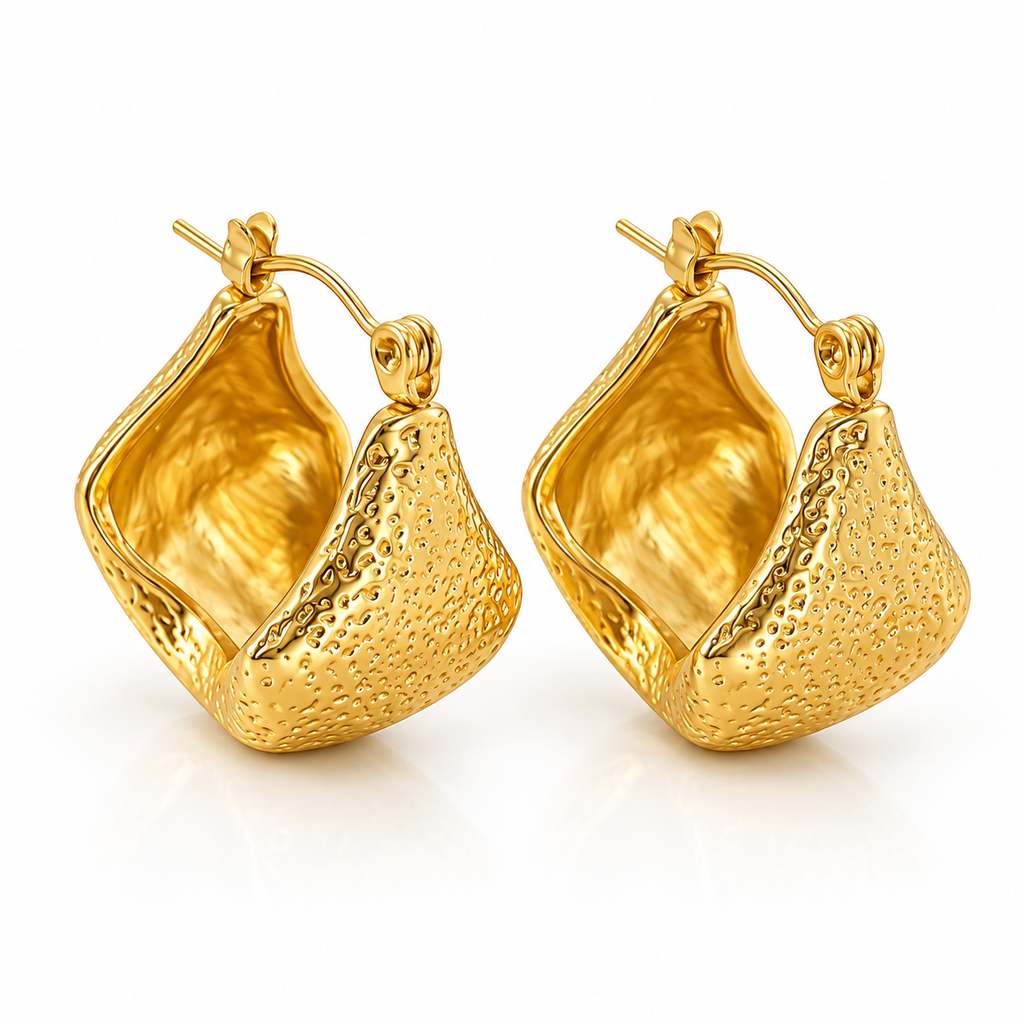 Classic Textured Hoop Earrings -18KT Gold Plated