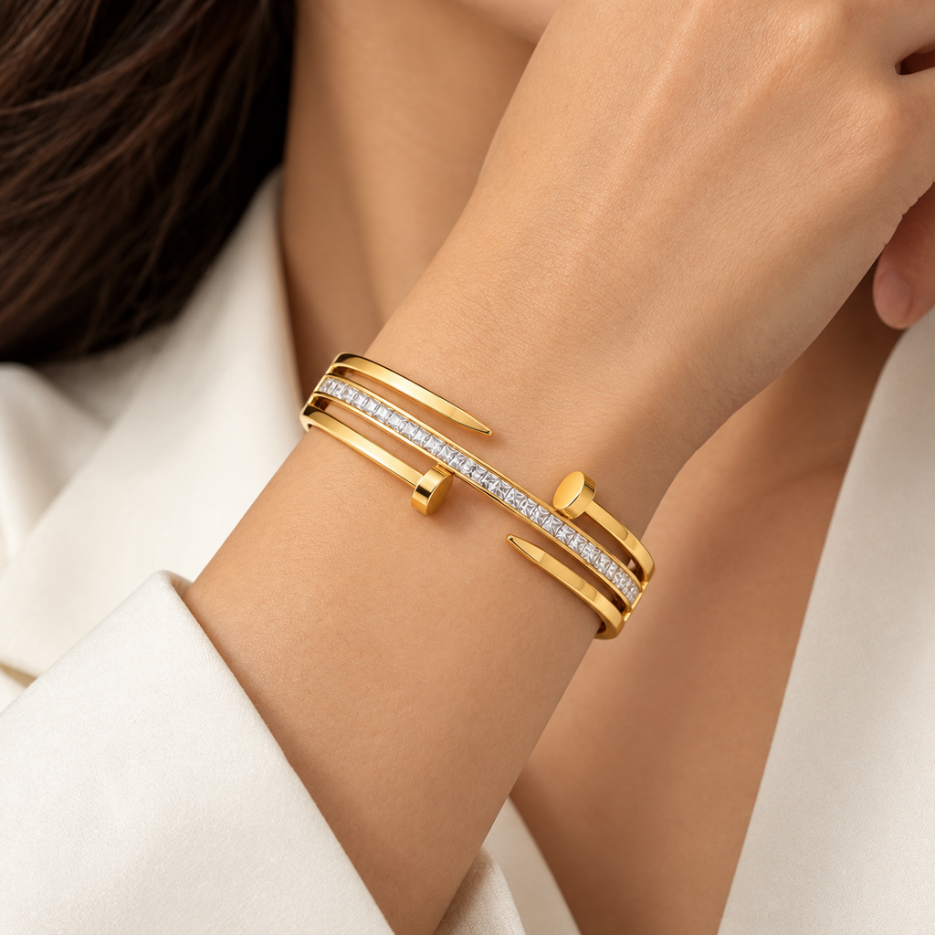 Zirconia Nail  Baby Cuff Bracelet -18KT Gold Plated