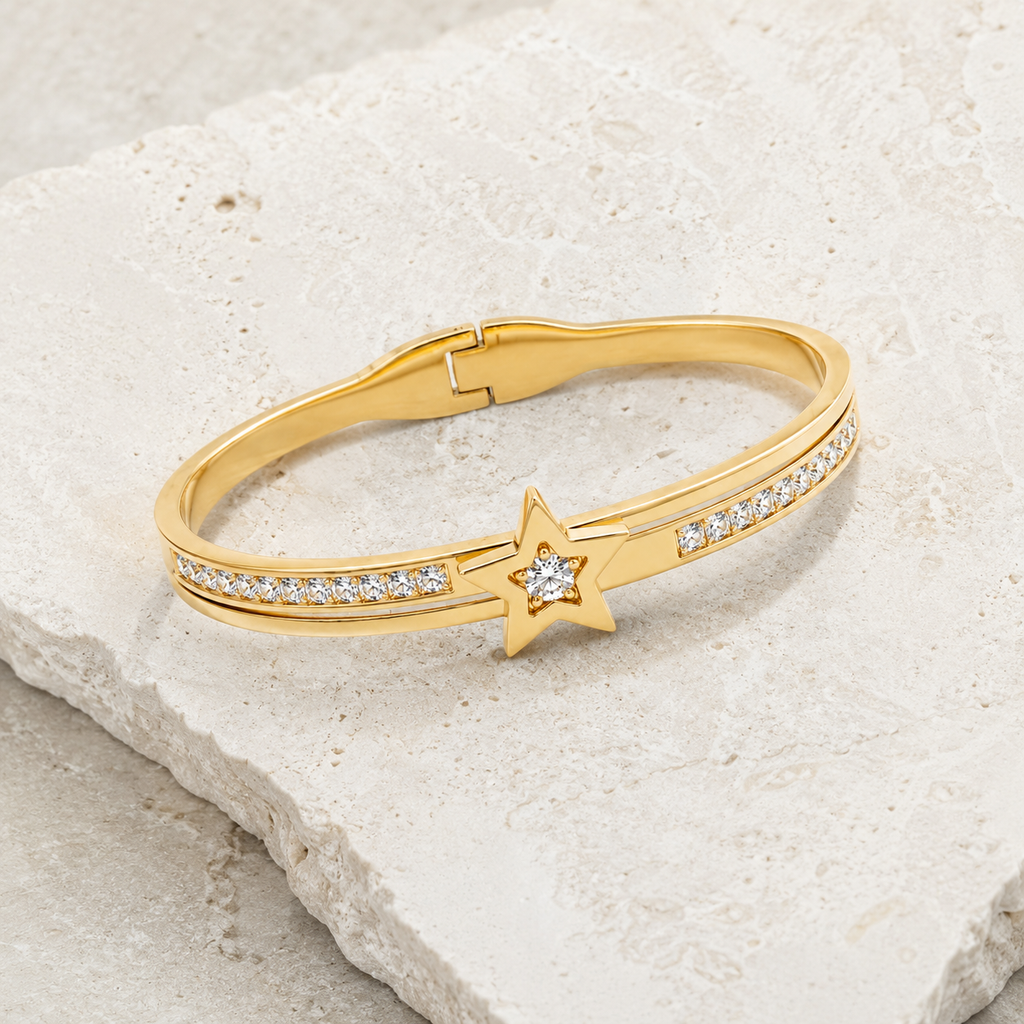 Star Power Cuff Bracelet - 18KT Gold Plated