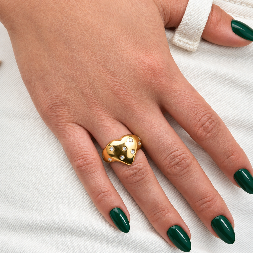 Studded Heart Ring -18KT Gold Plated